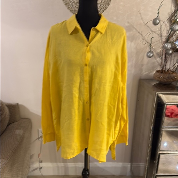 Eileen Fisher Yellow Lightweight Shirt linenJacket size L - Picture 1 of 5